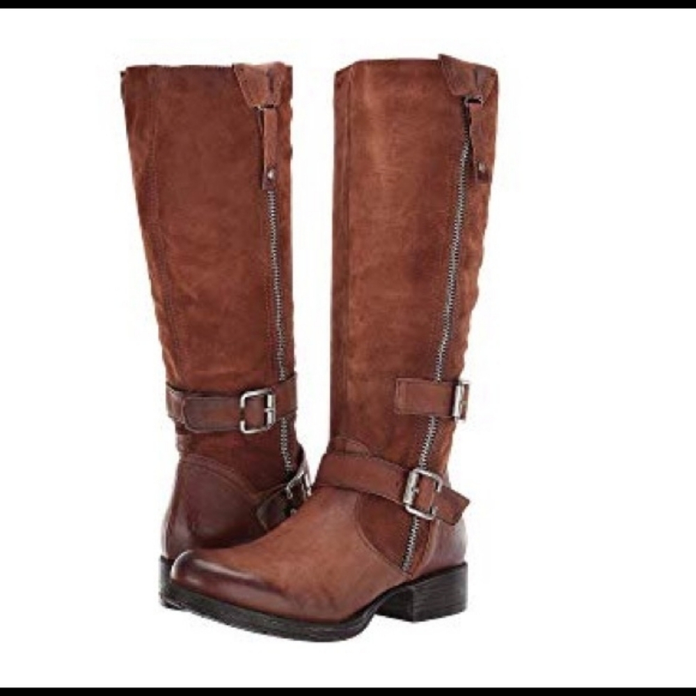 Womens Boho Miz Mooz Natick Double Zip Tall Leather/Suede Boots Size US 6